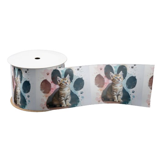 Tabby Kitten in Aquarellfarben Print Satinband (Spule)