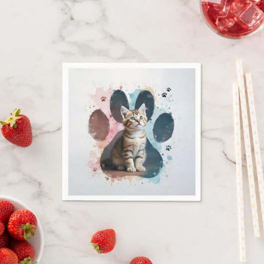 Tabby Kitten in Aquarellfarben Print Serviette (Beispiel)