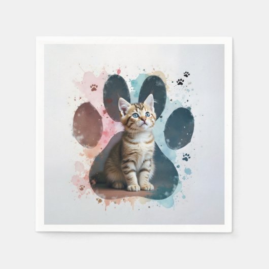 Tabby Kitten in Aquarellfarben Print Serviette (Vorderseite)