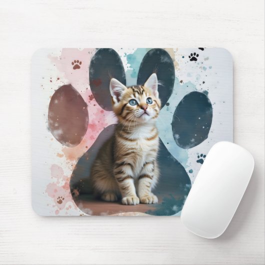 Tabby Kitten in Pawprint Mousepad (Mit Mouse)