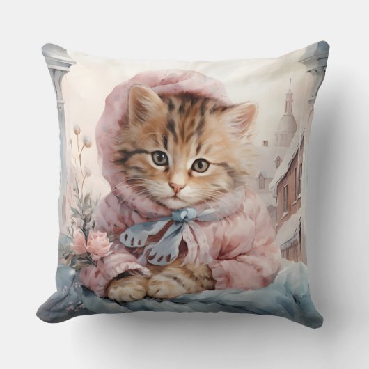 Tabby Kitten in rosa Kissen (Vorderseite)
