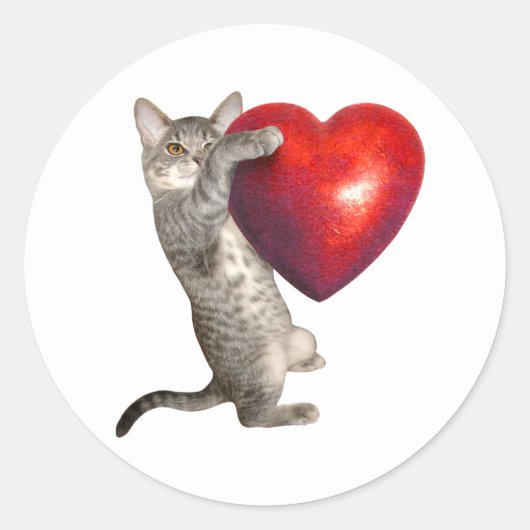 Tabby Kitten mit Big Red Heart Sticker (Vorderseite)