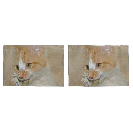 Tabby Kitten mit weißer Daisy Kissenbezug (Rückseite-Set)