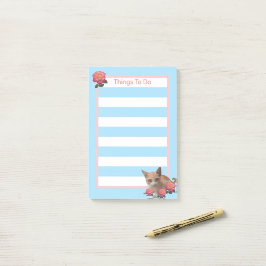 Tabby Kitty Cat und Rose Post-it Klebezettel (Auf Schreibtisch)