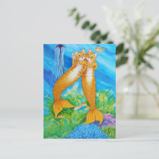 Tabby MerCats Postkarte (Stehend Vorderseite)