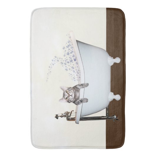 Tabby-Miezekatze in der Badewanne Badematte (Vorderseite Vertikal)