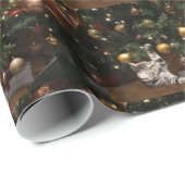 Tabby-Miezekatze und Weihnachtsbaum Geschenkpapier (Rolleneckpunkt)