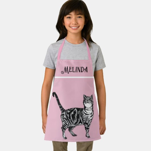 Tabby Pastel Katzen Kinder Mädchen leicht rosa Schürze (Insitu)