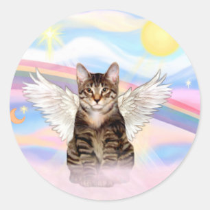 Tabby Tiger Cat Angel in Wolken Runder Aufkleber