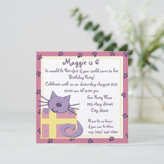 Tabby Toes Kitten Party Einladung (Stehend Vorderseite)
