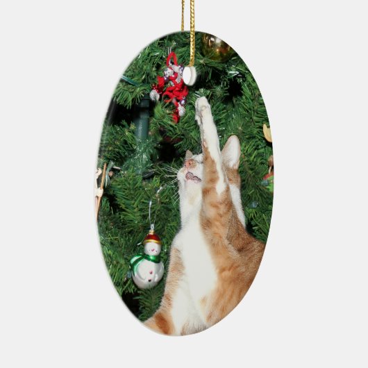 Tabby und Weihnachtsbaum Keramikornament (Rechts)