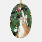 Tabby und Weihnachtsbaum Keramikornament (Links)