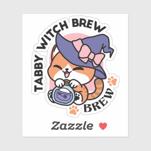 Tabby Witch Brew – Cute Halloween Cat Design Aufkleber (Blatt)