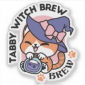 Tabby Witch Brew – Cute Halloween Cat Design Aufkleber (Vorderseite)