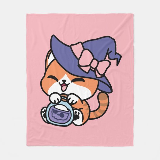 Tabby Witch Brew – Cute Halloween Cat Design Fleecedecke (Vorderseite)