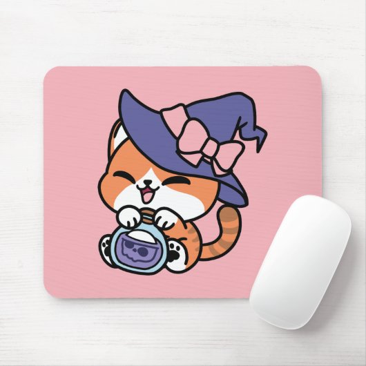 Tabby Witch Brew – Cute Halloween Cat Design Mousepad (Mit Mouse)