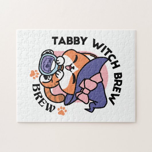 Tabby Witch Brew – Cute Halloween Cat Design Puzzle (Horizontal)