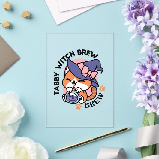 Tabby Witch Brew - Niedliches Halloween Cat Design Acryleinladungen (In Situ (Hochzeit))