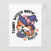 Tabby Witch Brew - Niedliches Halloween Cat Design Postkarte (Vorderseite)