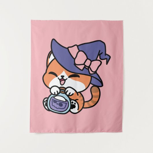 Tabby Witch Brew - Niedliches Halloween Cat Design Wandteppich (Vorderseite)