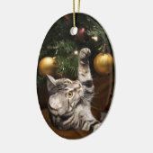 Tabbykatze und Weihnachtsbaum Keramik Ornament (Links)