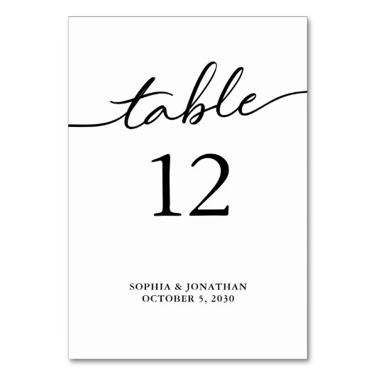 Tabelle 12 Personalisierte Hochzeit mit schwarzer  Tischnummer (Vorderseite)