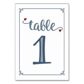 "Tabelle 1" Dusty Blue & Dark Red Tischnummer (Vorderseite)