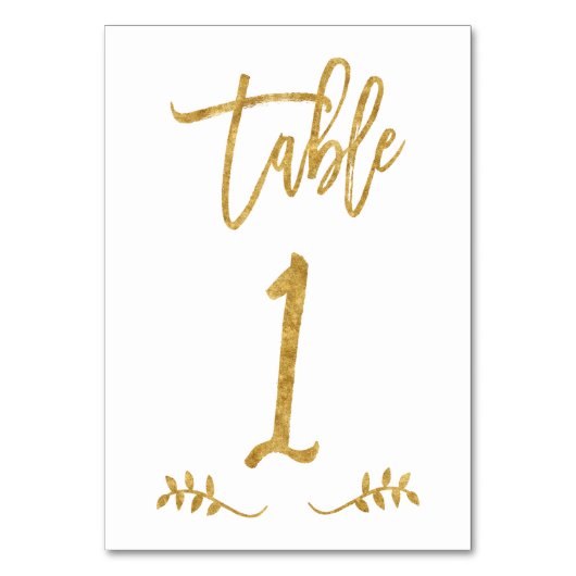 Tabelle 1 | Elegante Gold Handwriting Brushed Laur Tischnummer (Vorderseite)