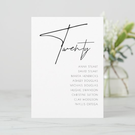 Tabelle 20 Moderne Hochzeitsvorlage Tischnummer (Stehend Vorderseite)