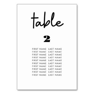 Tabelle 2, minimale weiße Hochzeitskarten Tischnummer