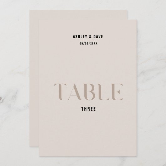 Tabelle 3 Fett Beige Hochzeitsstimmung Tischnummer (Vorne/Hinten)