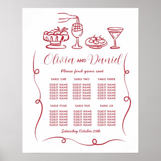 Tabelle 6 Sitzplan Hochzeitshandzeichnung Poster (Vorne)