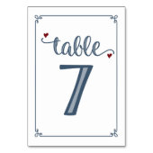 "Tabelle 7" Dusty Blue & Dark Red Tischnummer (Vorderseite)