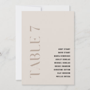Tabelle 7 Moderne, kühne beige Hochzeitsstiftung T Einladung