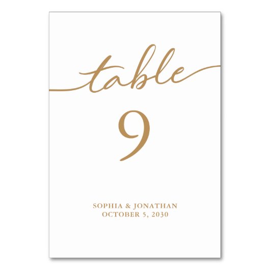 Tabelle 9 Goldkalligrafie Personalisierte Hochzeit Tischnummer (Vorderseite)