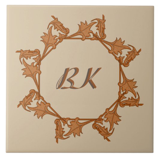 Tabelle - Blätter im Kreis mit Initialen Fliese (Vorderseite)