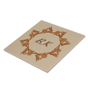 Tabelle - Blätter im Kreis mit Initialen Fliese