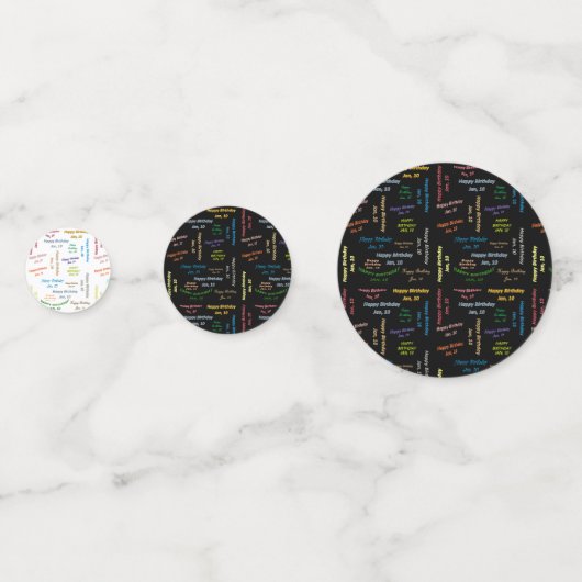 Tabelle Confetti Januar, 10 Geburtstag Konfetti (Vorderseiten)