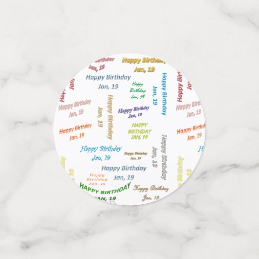 Tabelle Confetti Januar, 19 Geburtstag Konfetti (Klein Vorderseite)