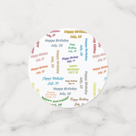 Tabelle Confetti Juli, 10 Geburtstag Konfetti (Klein Vorderseite)