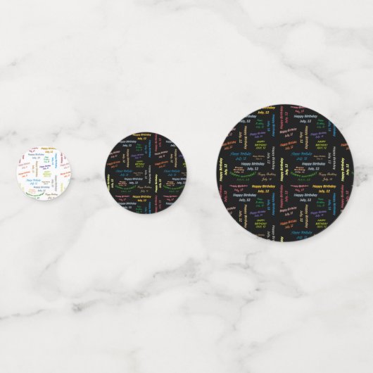 Tabelle Confetti Juli, 12 Geburtstag Konfetti (Vorderseiten)