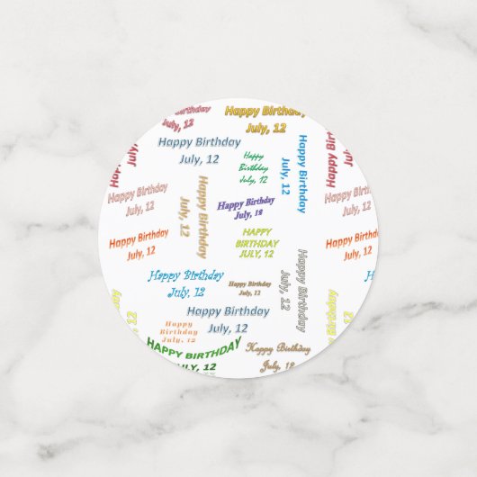 Tabelle Confetti Juli, 12 Geburtstag Konfetti (Klein Vorderseite)