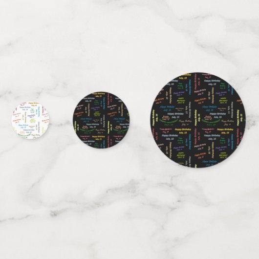 Tabelle Confetti Juli,15 Geburtstag Konfetti (Vorderseiten)