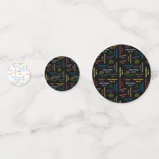 Tabelle Confetti Juli, 19 Geburtstag Konfetti (Vorderseiten)