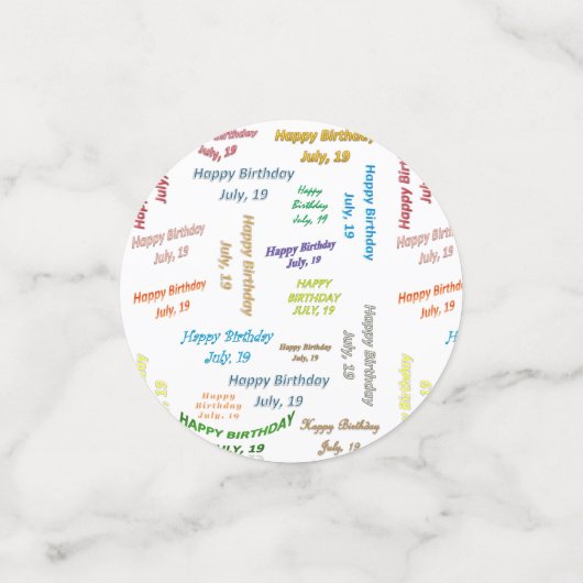 Tabelle Confetti Juli, 19 Geburtstag Konfetti (Klein Vorderseite)