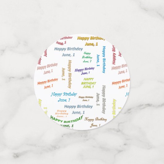 Tabelle Confetti Juni, 1 Geburtstag Konfetti (Klein Vorderseite)