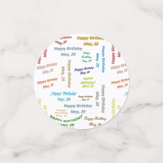 Tabelle Confetti Mai, 29 Geburtstag Konfetti (Klein Vorderseite)