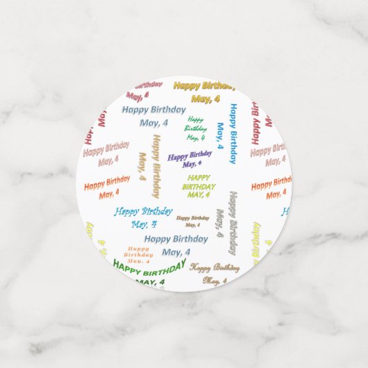 Tabelle Confetti Mai, 4 Geburtstag Konfetti (Klein Vorderseite)