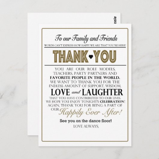 Tabelle Dankeschön Anmerkungen Postkarte (Vorne/Hinten)