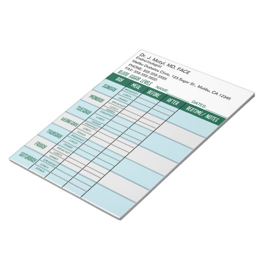 Tabelle der essbaren Blutzuckerspiegel Notizblock (angewinkelt)